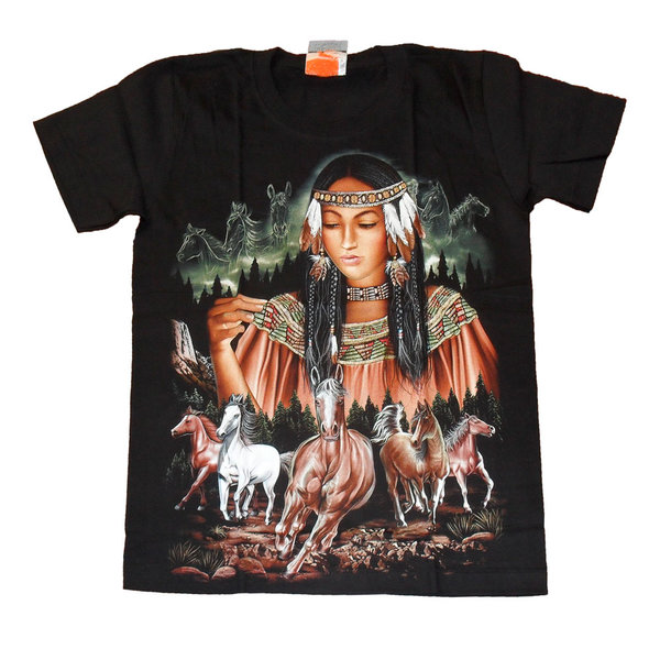 T-Shirt Indianerin & Pferde